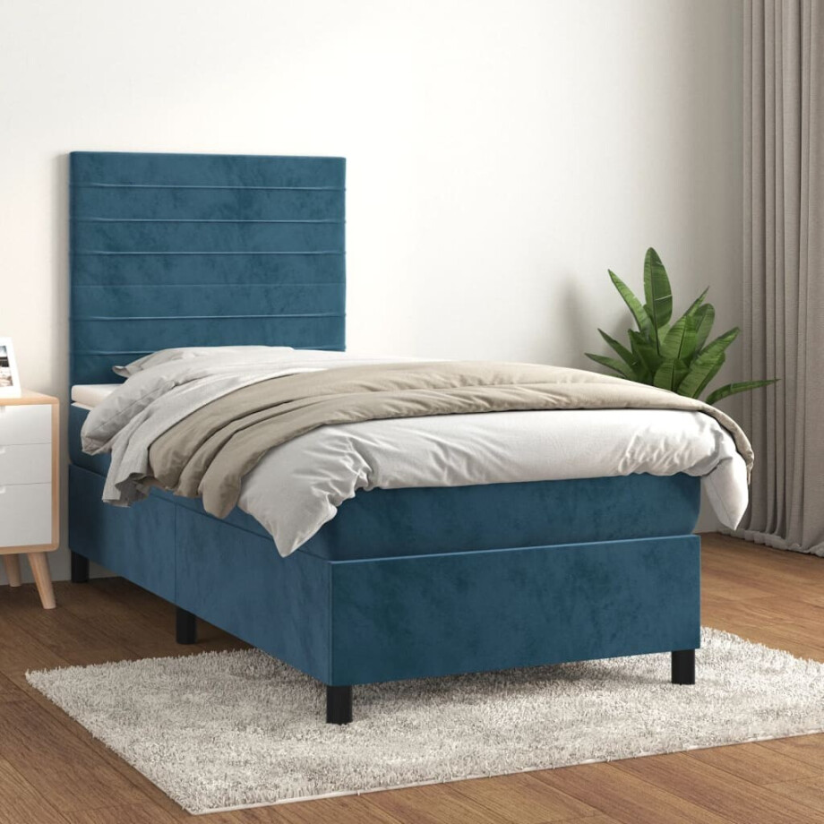 vidaXL Boxspring met matras fluweel donkerblauw 90x190 cm vidaXL Boxspring met matras fluweel donkerblauw 90x190 cm afbeelding 1