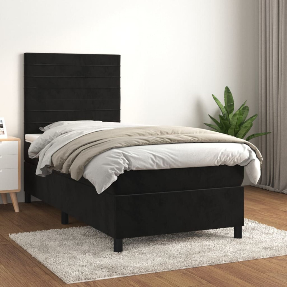 vidaXL Boxspring met matras fluweel zwart 100x200 cm vidaXL Boxspring met matras fluweel zwart 100x200 cm afbeelding 1