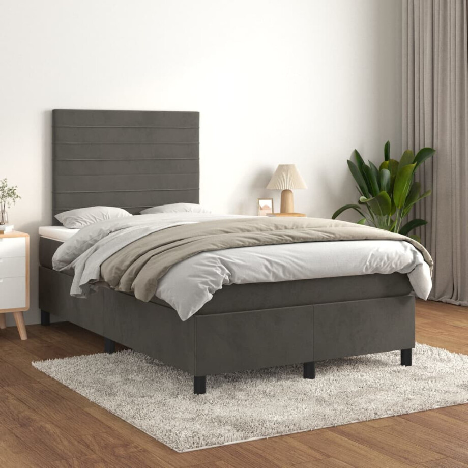 vidaXL Boxspring met matras fluweel donkergrijs 120x200 cm afbeelding 1