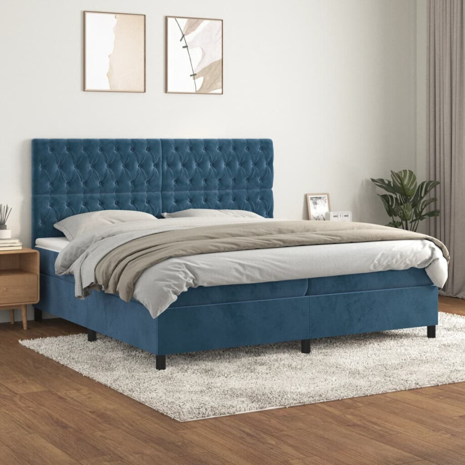 vidaXL Boxspring met matras fluweel donkerblauw 200x200 cm vidaXL Boxspring met matras fluweel donkerblauw 200x200 cm afbeelding 1