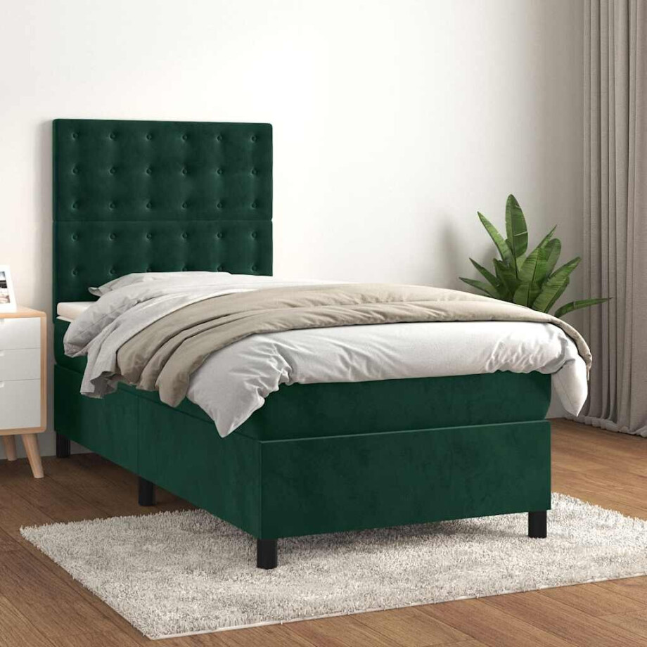 vidaXL Boxspring met matras fluweel donkergroen 80x200 cm vidaXL Boxspring met matras fluweel donkergroen 80x200 cm afbeelding 1