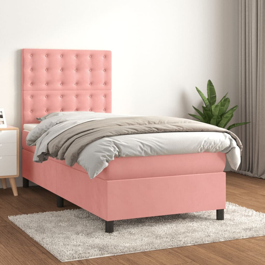 vidaXL Boxspring met matras fluweel roze 80x200 cm vidaXL Boxspring met matras fluweel roze 80x200 cm afbeelding 1