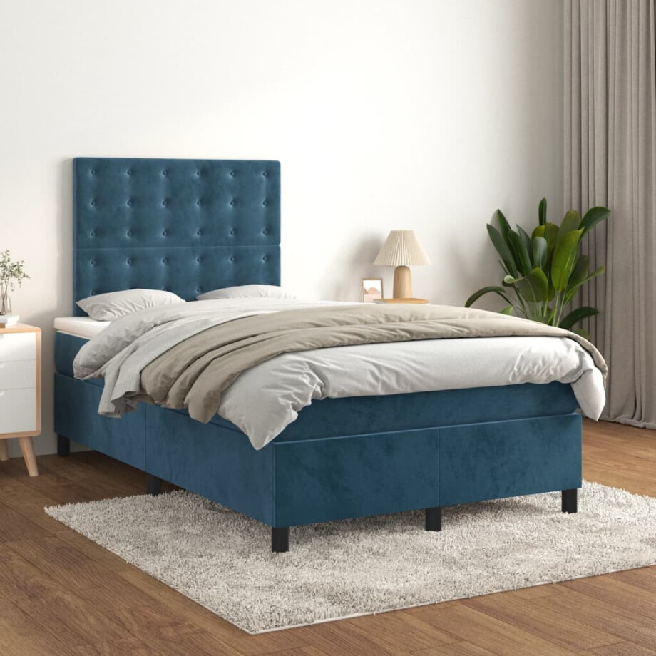 vidaXL Boxspring met matras fluweel donkerblauw 120x200 cm vidaXL Boxspring met matras fluweel donkerblauw 120x200 cm afbeelding 1