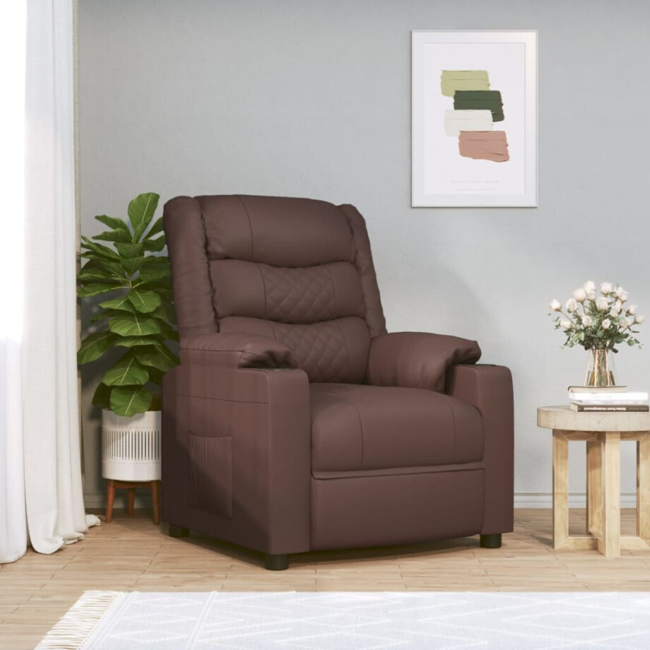 vidaXL Fauteuil verstelbaar elektrisch kunstleer bruin afbeelding 1