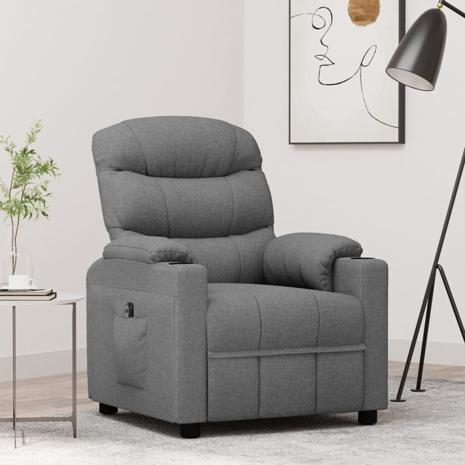 vidaXL Fauteuil elektrisch verstelbaar stof lichtgrijs afbeelding 1