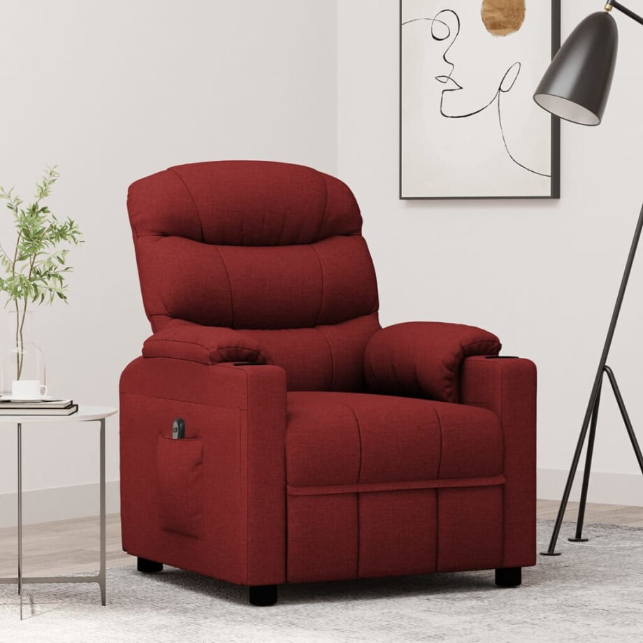vidaXL Fauteuil verstelbaar elektrisch stof wijnrood afbeelding 1