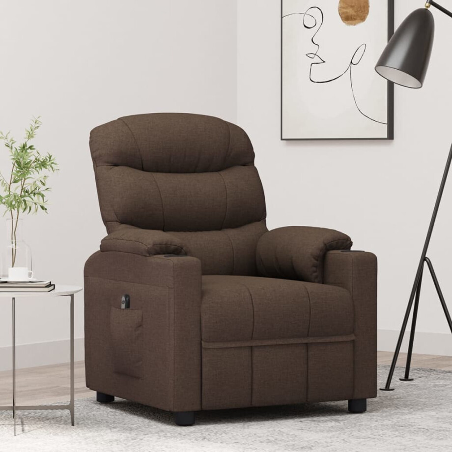 vidaXL Fauteuil verstelbaar elektrisch stof donkerbruin afbeelding 1