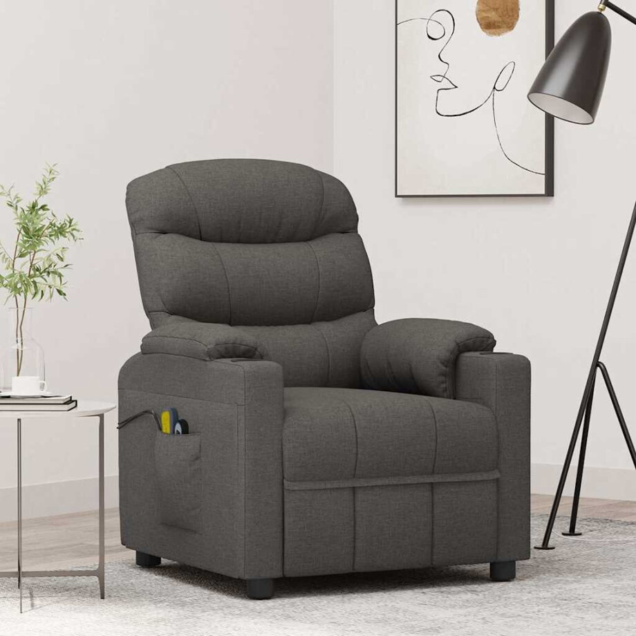 vidaXL Massagestoel elektrisch stof donkergrijs afbeelding 1