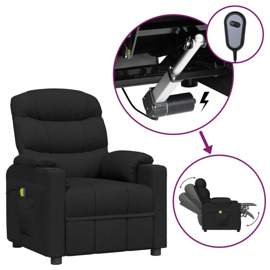 vidaXL Massagestoel elektrisch stof zwart afbeelding 1