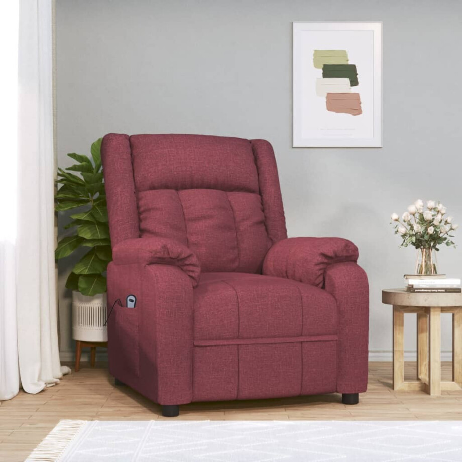 vidaXL Fauteuil verstelbaar elektrisch stof wijnrood afbeelding 1