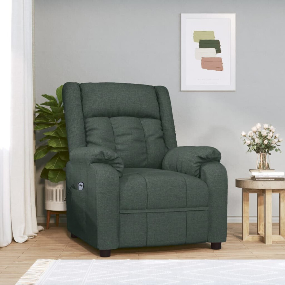 vidaXL Fauteuil verstelbaar elektrisch stof donkergroen vidaXL Fauteuil verstelbaar elektrisch stof donkergroen afbeelding 1
