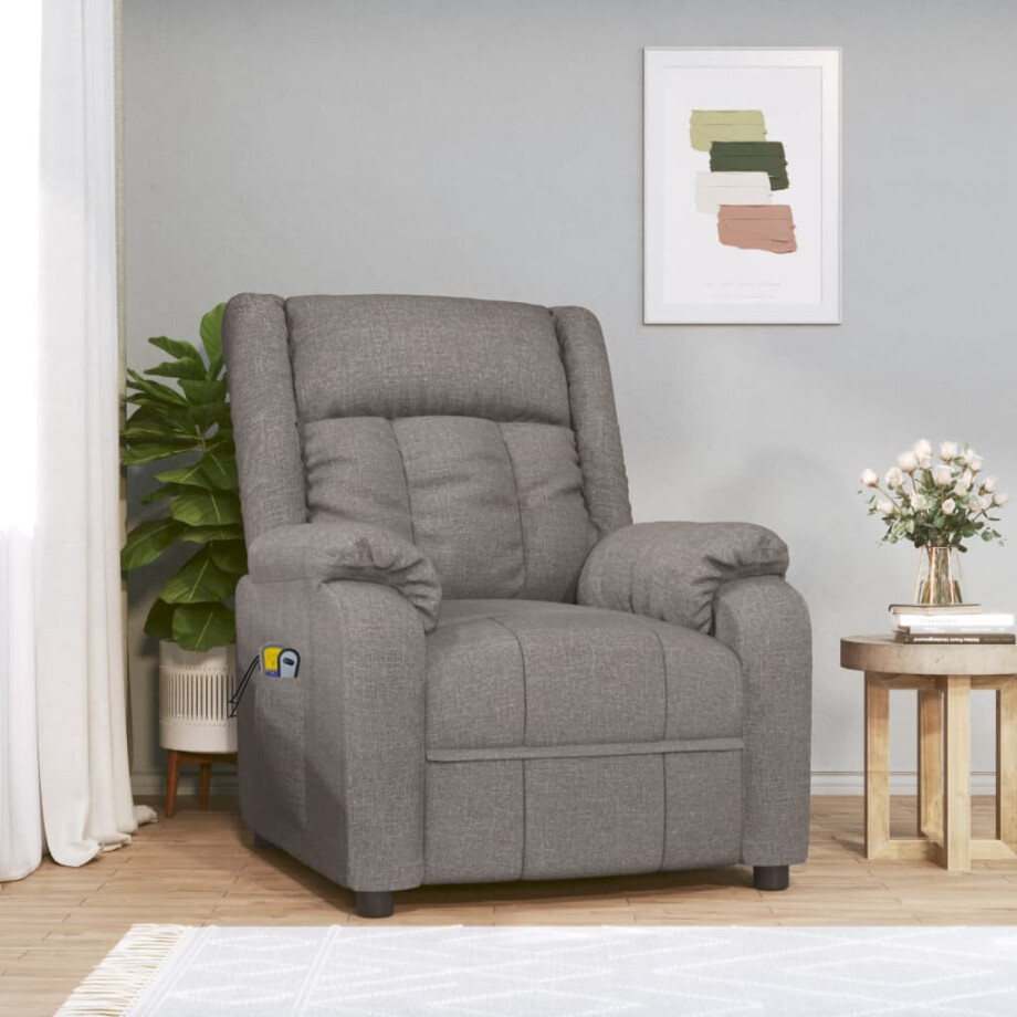 vidaXL Massagestoel elektrisch stof taupe afbeelding 1