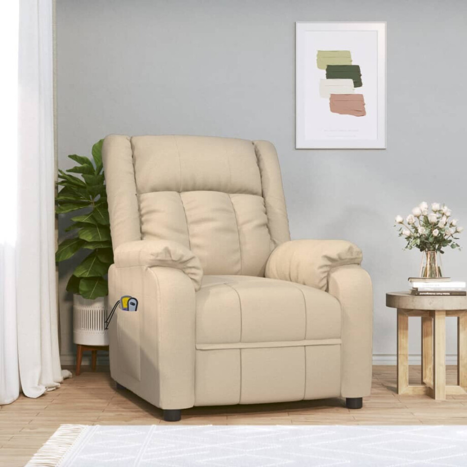 vidaXL Massagestoel elektrisch stof crèmekleurig afbeelding 1