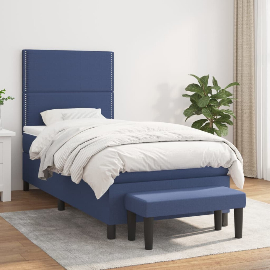 vidaXL Boxspring met matras stof blauw 90x190 cm vidaXL Boxspring met matras stof blauw 90x190 cm afbeelding 1