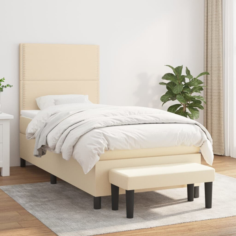 vidaXL Boxspring met matras stof crèmekleurig 90x200 cm vidaXL Boxspring met matras stof crèmekleurig 90x200 cm afbeelding 1
