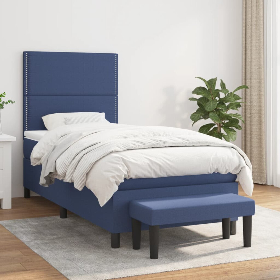 vidaXL Boxspring met matras stof blauw 90x200 cm vidaXL Boxspring met matras stof blauw 90x200 cm afbeelding 1