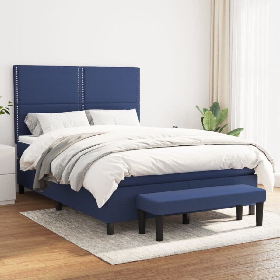 vidaXL Boxspring met matras stof blauw 140x190 cm vidaXL Boxspring met matras stof blauw 140x190 cm afbeelding 1