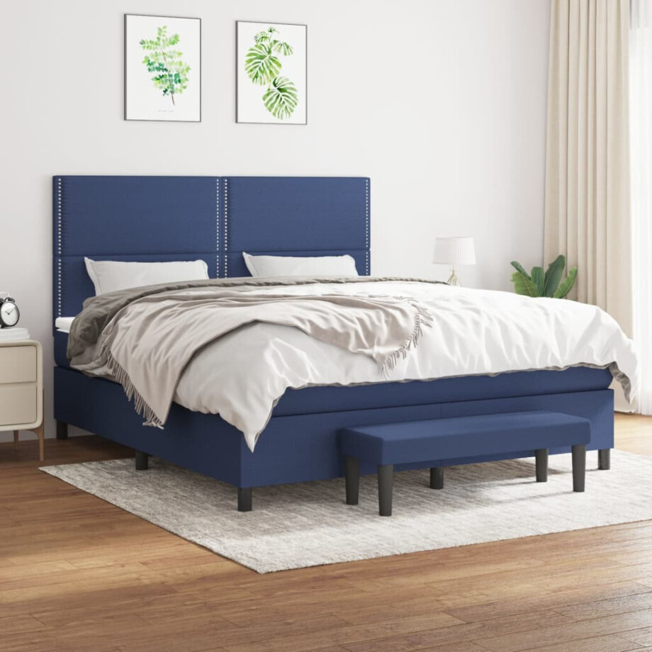 vidaXL Boxspring met matras stof blauw 180x200 cm vidaXL Boxspring met matras stof blauw 180x200 cm afbeelding 1
