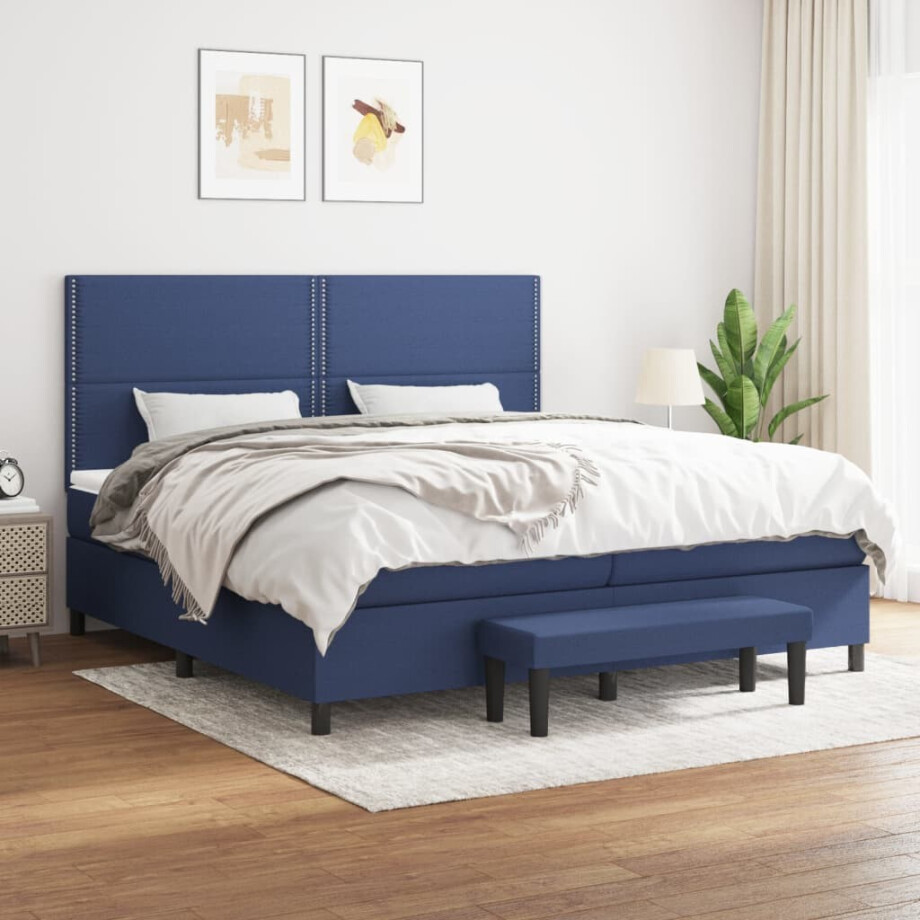 vidaXL Boxspring met matras stof blauw 200x200 cm vidaXL Boxspring met matras stof blauw 200x200 cm afbeelding 1