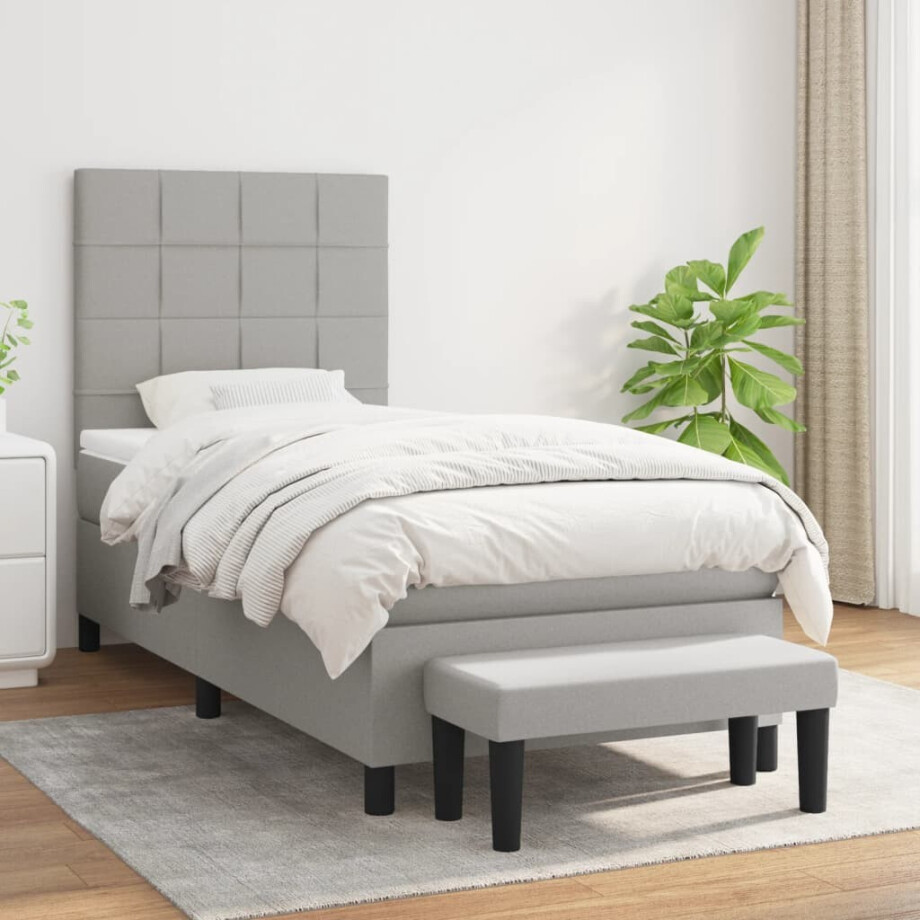 vidaXL Boxspring met matras stof lichtgrijs 80x200 cm afbeelding 1