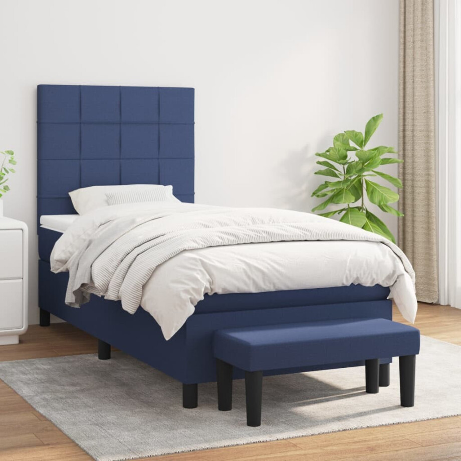 vidaXL Boxspring met matras stof blauw 80x200 cm vidaXL Boxspring met matras stof blauw 80x200 cm afbeelding 1