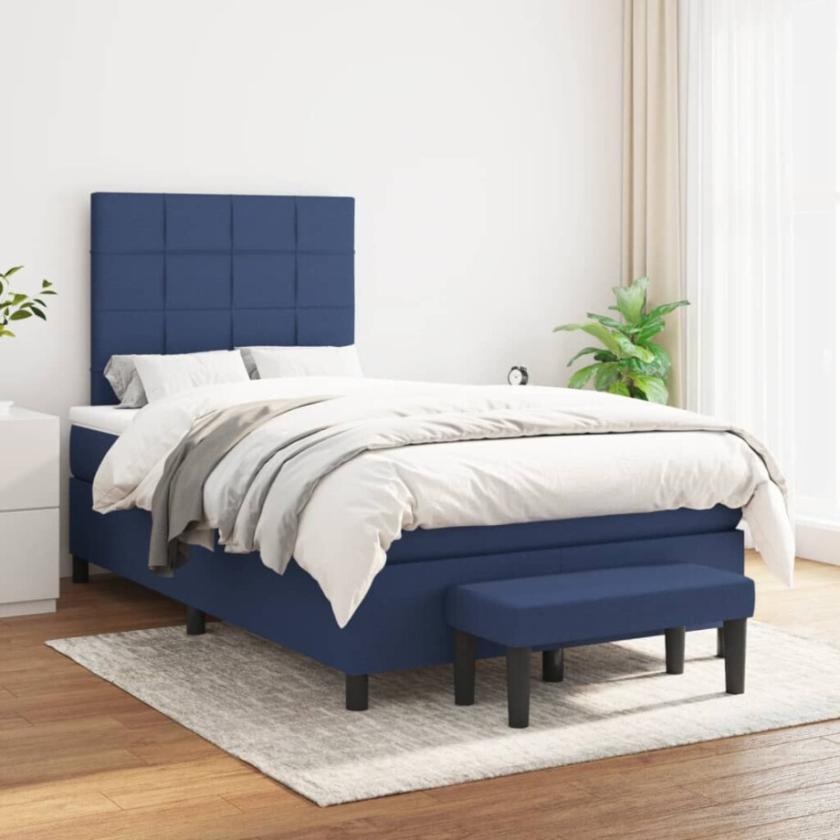 vidaXL Boxspring met matras stof blauw 120x200 cm afbeelding 1