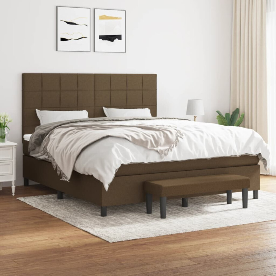 vidaXL Boxspring met matras stof donkerbruin 180x200 cm vidaXL Boxspring met matras stof donkerbruin 180x200 cm afbeelding 1