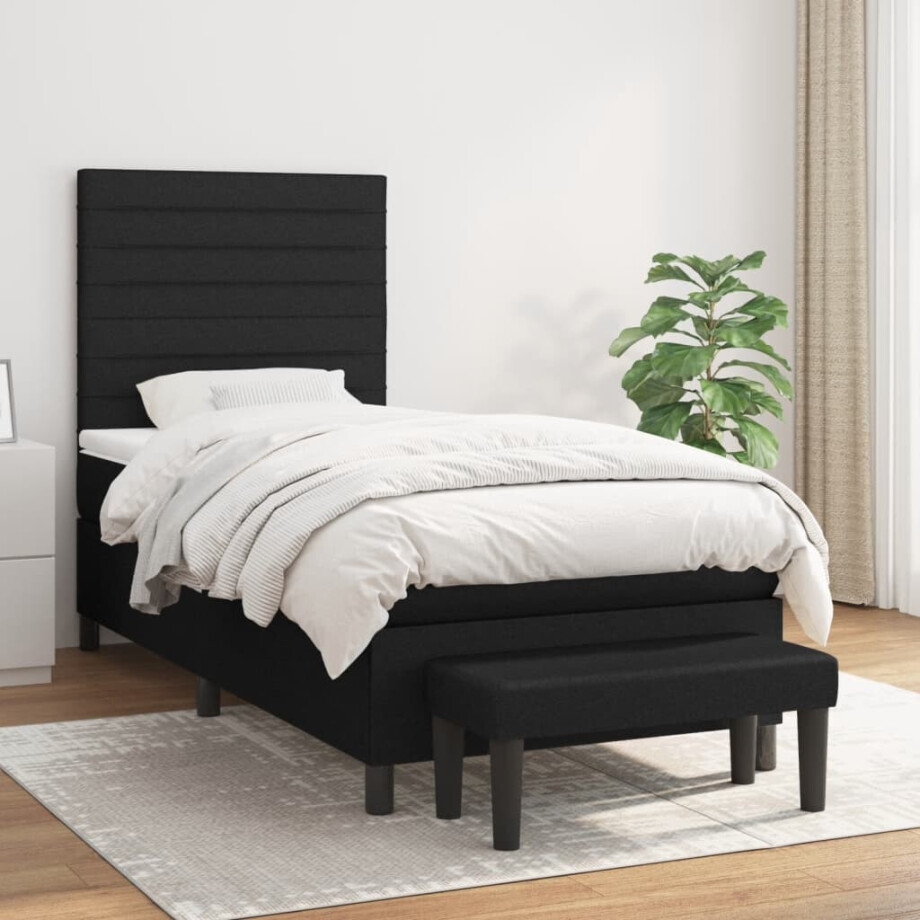vidaXL Boxspring met matras stof zwart 100x200 cm vidaXL Boxspring met matras stof zwart 100x200 cm afbeelding 1