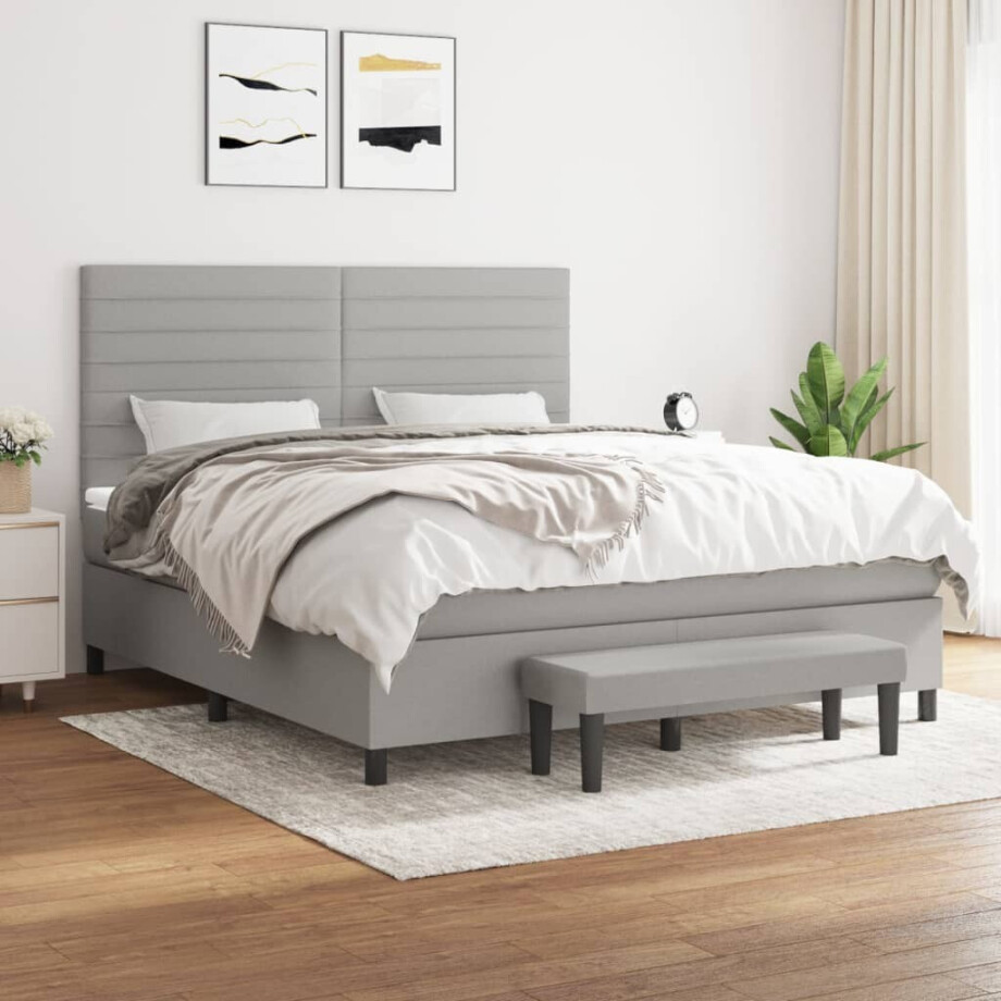 vidaXL Boxspring met matras stof lichtgrijs 180x200 cm vidaXL Boxspring met matras stof lichtgrijs 180x200 cm afbeelding 1