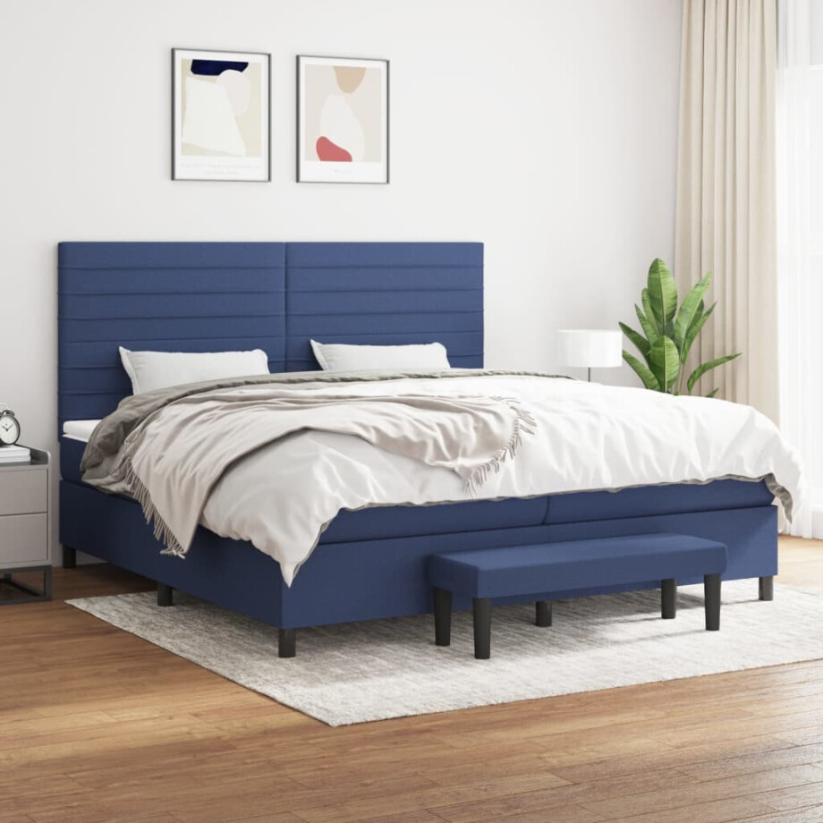 vidaXL Boxspring met matras stof blauw 200x200 cm vidaXL Boxspring met matras stof blauw 200x200 cm afbeelding 1