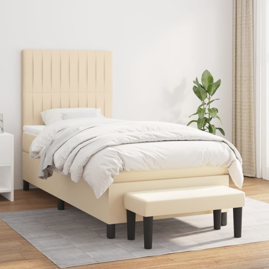 vidaXL Boxspring met matras stof crèmekleurig 90x200 cm vidaXL Boxspring met matras stof crèmekleurig 90x200 cm afbeelding 1