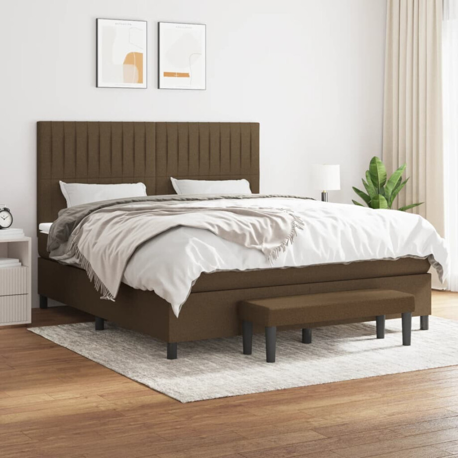 vidaXL Boxspring met matras stof donkerbruin 180x200 cm vidaXL Boxspring met matras stof donkerbruin 180x200 cm afbeelding 1