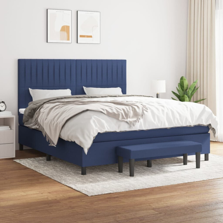 vidaXL Boxspring met matras stof blauw 180x200 cm vidaXL Boxspring met matras stof blauw 180x200 cm afbeelding 1
