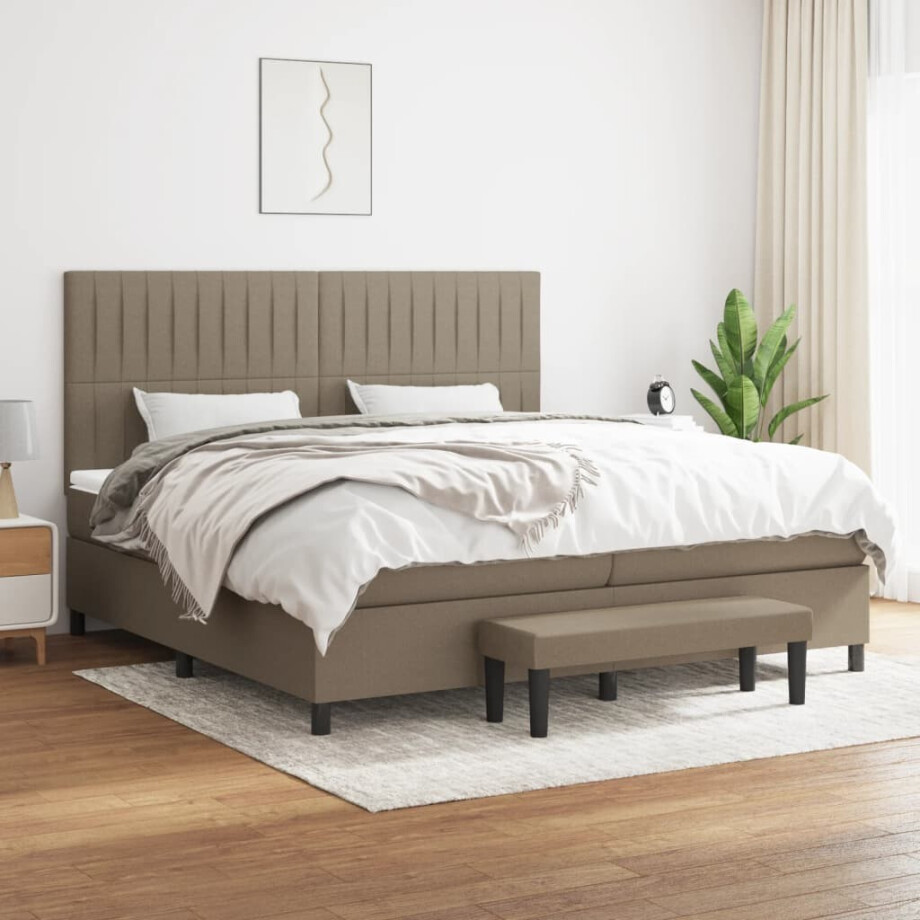 vidaXL Boxspring met matras stof taupe 200x200 cm vidaXL Boxspring met matras stof taupe 200x200 cm afbeelding 1