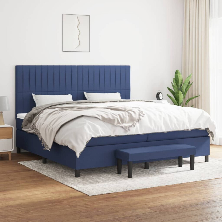 vidaXL Boxspring met matras stof blauw 200x200 cm vidaXL Boxspring met matras stof blauw 200x200 cm afbeelding 1