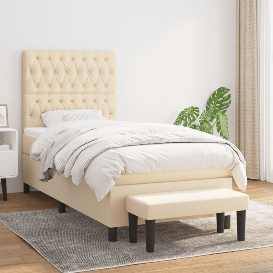 vidaXL Boxspring met matras stof crèmekleurig 90x190 cm afbeelding 1