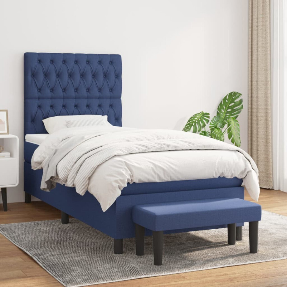 vidaXL Boxspring met matras stof blauw 90x190 cm vidaXL Boxspring met matras stof blauw 90x190 cm afbeelding 1