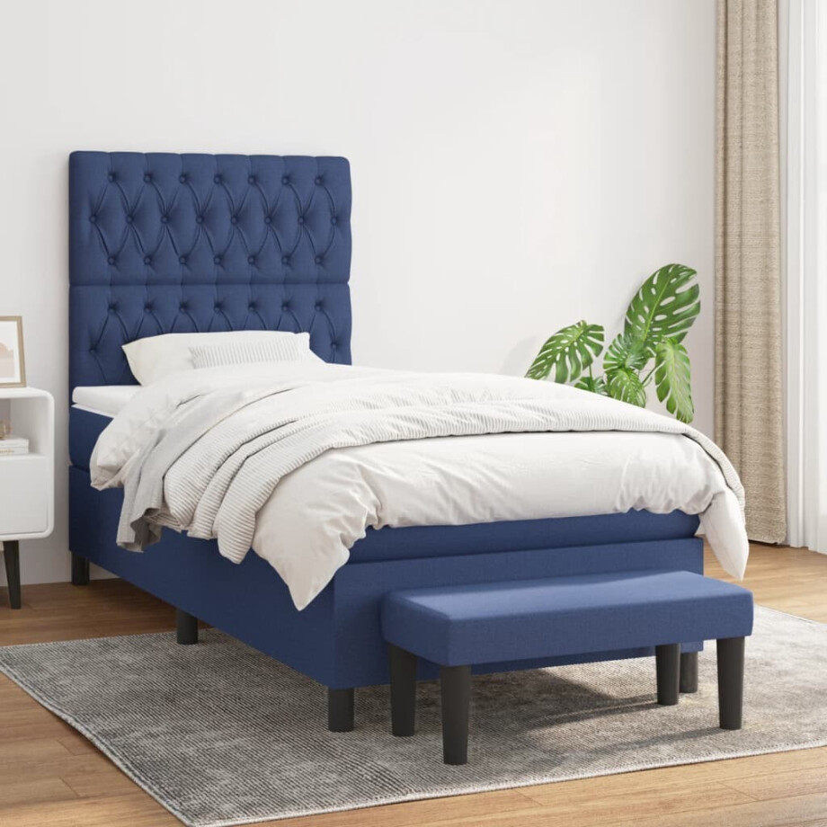 vidaXL Boxspring met matras stof blauw 100x200 cm vidaXL Boxspring met matras stof blauw 100x200 cm afbeelding 1