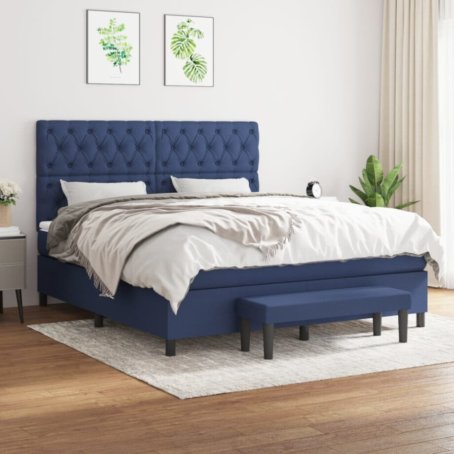 vidaXL Boxspring met matras stof blauw 160x200 cm vidaXL Boxspring met matras stof blauw 160x200 cm afbeelding 1