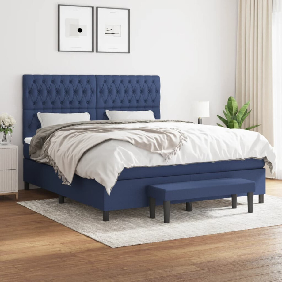 vidaXL Boxspring met matras stof blauw 180x200 cm vidaXL Boxspring met matras stof blauw 180x200 cm afbeelding 1