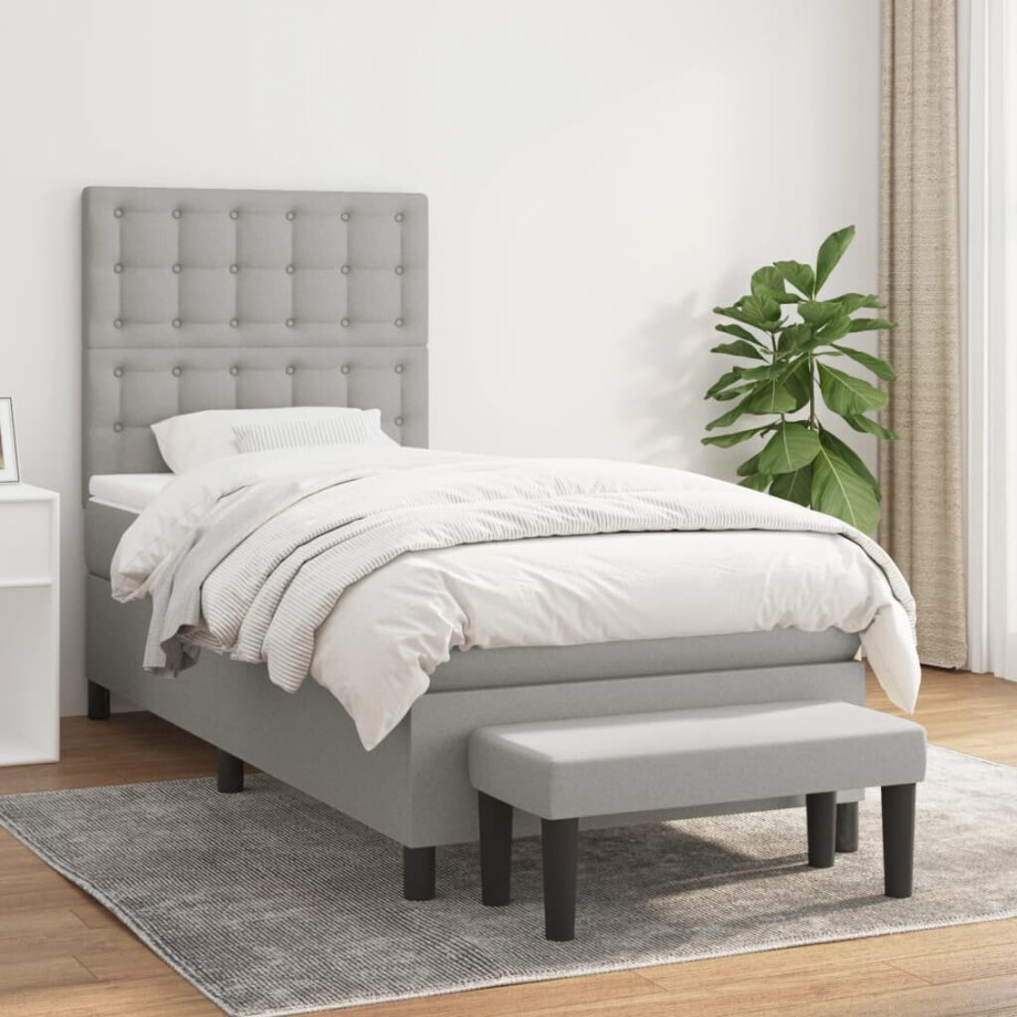 vidaXL Boxspring met matras stof lichtgrijs 90x190 cm vidaXL Boxspring met matras stof lichtgrijs 90x190 cm afbeelding 1