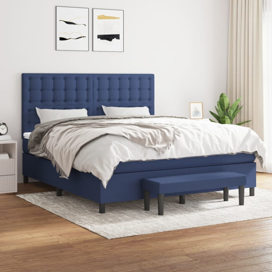 vidaXL Boxspring met matras stof blauw 180x200 cm vidaXL Boxspring met matras stof blauw 180x200 cm afbeelding 1