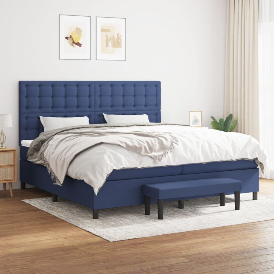 vidaXL Boxspring met matras stof blauw 200x200 cm vidaXL Boxspring met matras stof blauw 200x200 cm afbeelding 1