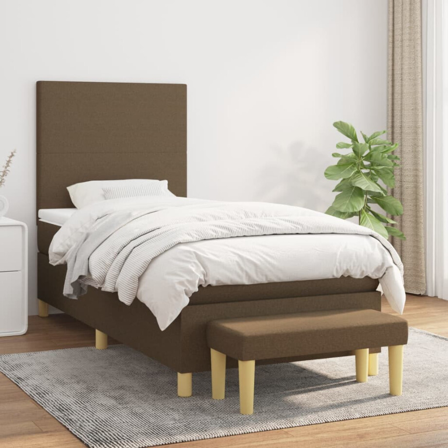 vidaXL Boxspring met matras stof donkerbruin 80x200 cm vidaXL Boxspring met matras stof donkerbruin 80x200 cm afbeelding 1