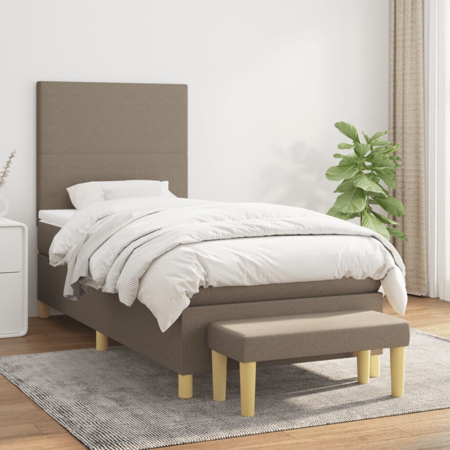 vidaXL Boxspring met matras stof taupe 90x190 cm vidaXL Boxspring met matras stof taupe 90x190 cm afbeelding 1
