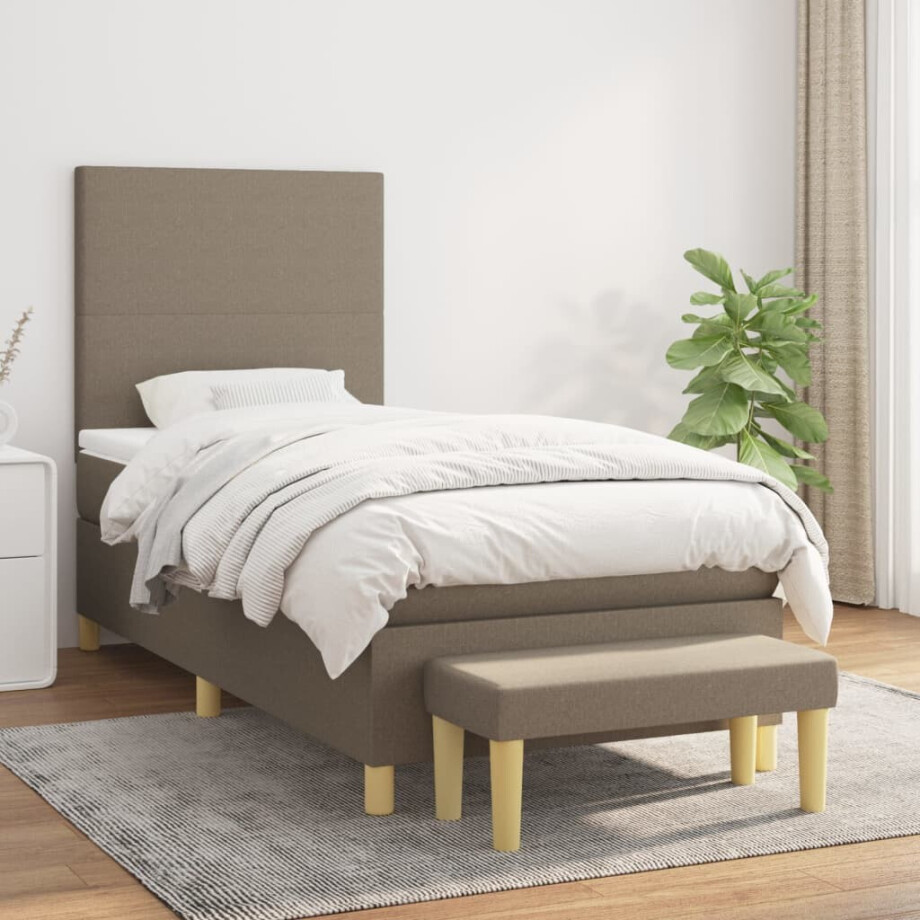 vidaXL Boxspring met matras stof taupe 100x200 cm afbeelding 1