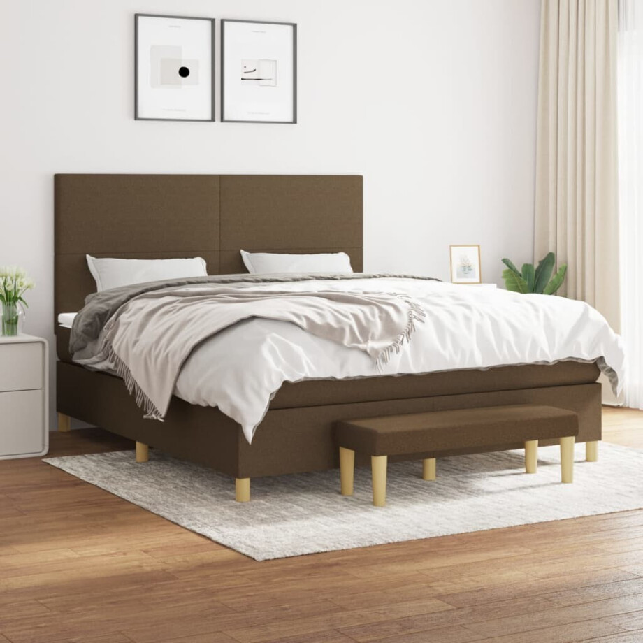 vidaXL Boxspring met matras stof donkerbruin 180x200 cm afbeelding 1