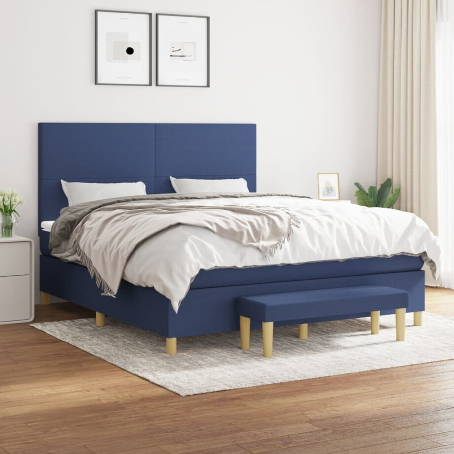vidaXL Boxspring met matras stof blauw 180x200 cm afbeelding 1