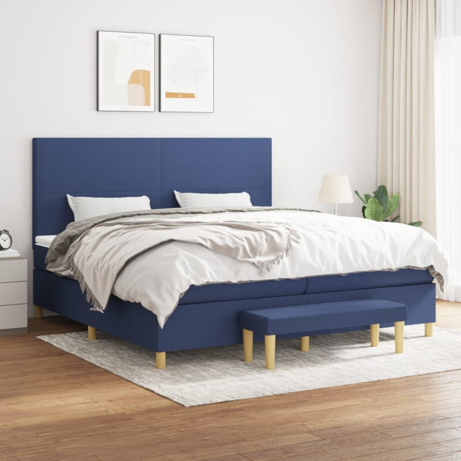 vidaXL Boxspring met matras stof blauw 200x200 cm vidaXL Boxspring met matras stof blauw 200x200 cm afbeelding 1