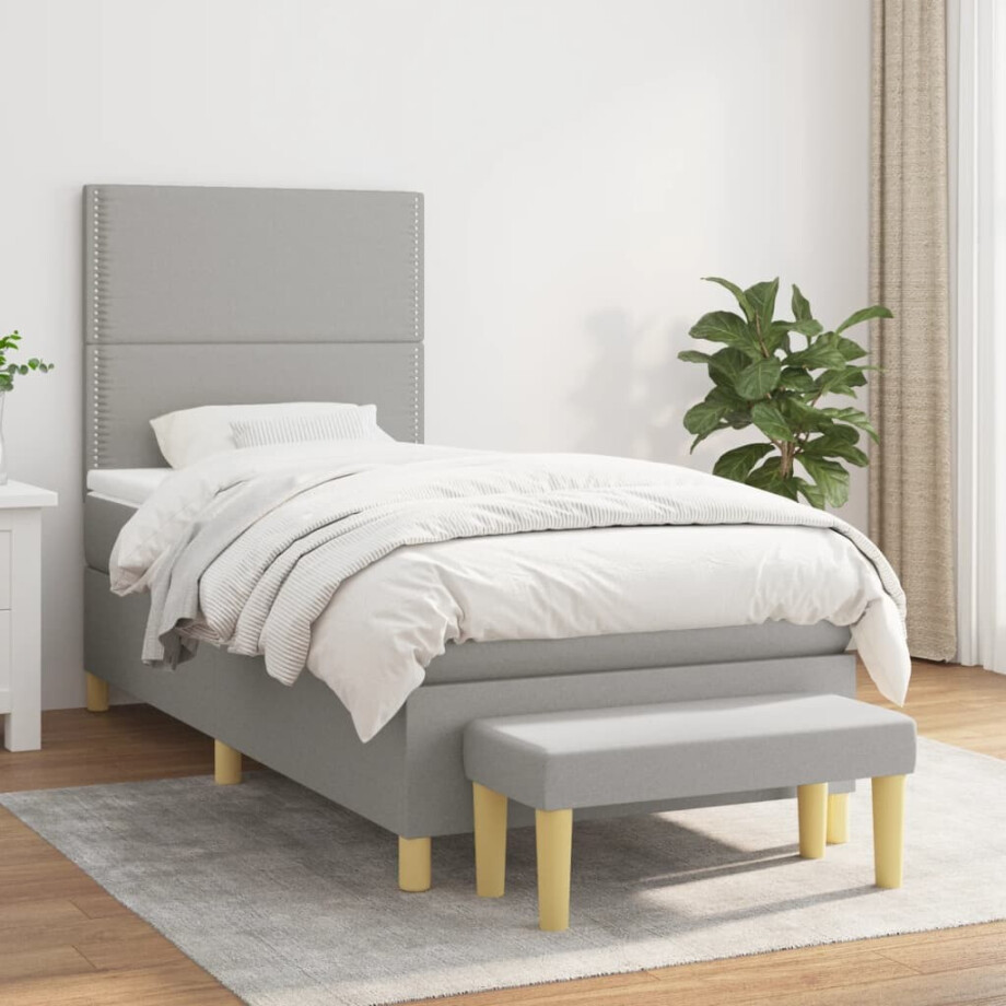 vidaXL Boxspring met matras stof lichtgrijs 90x190 cm vidaXL Boxspring met matras stof lichtgrijs 90x190 cm afbeelding 1